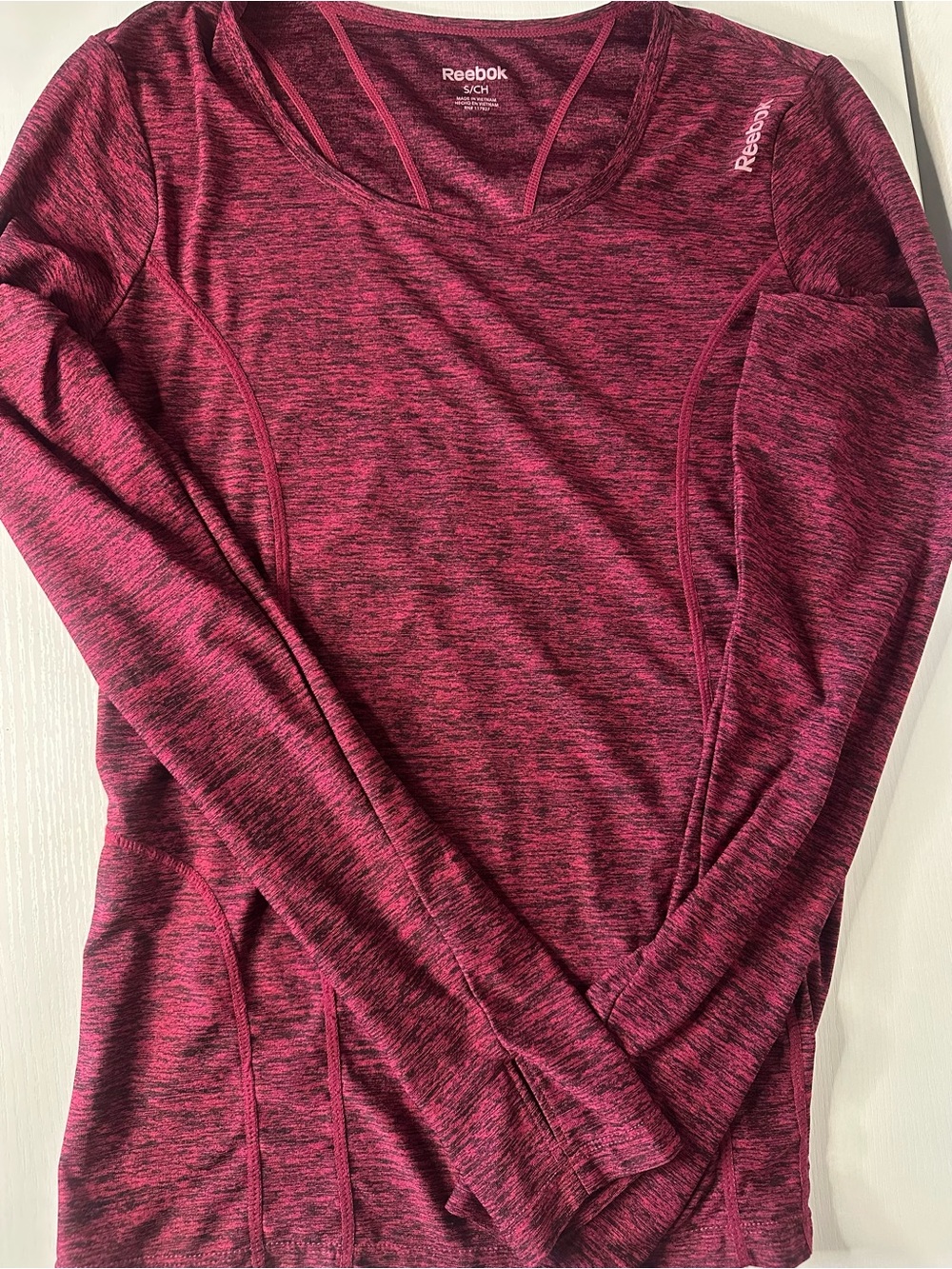 Reebok Women's Long-Sleeve V-Neck Top - Raspberry Heather
